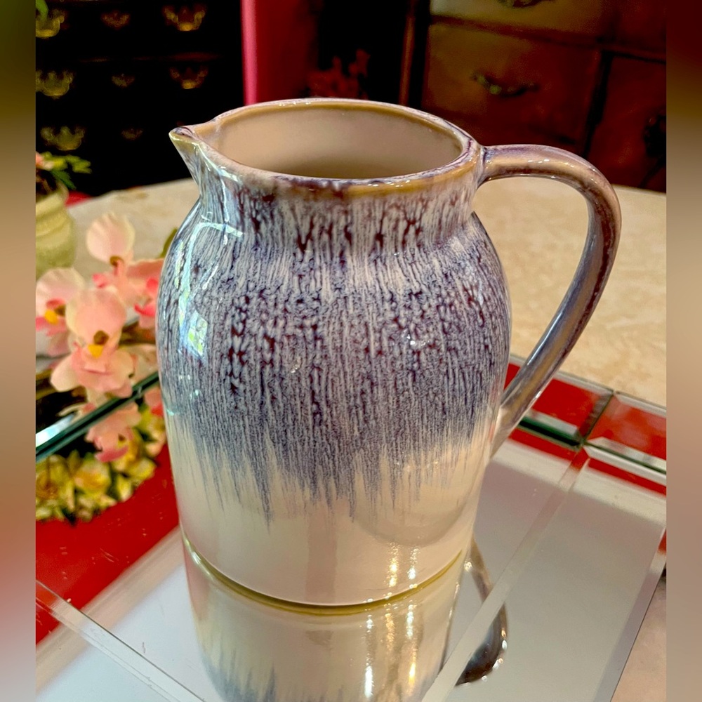 Teleflora Purple-Blue Drip Glazed Ceramic White Pitcher Vase Flower Art Pottery - Picture 5 of 13